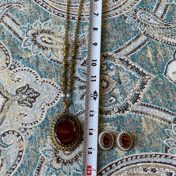 W Germany Necklace & Earrings ornate gilt tortoise color with tiny pearls - Picture 11 of 17